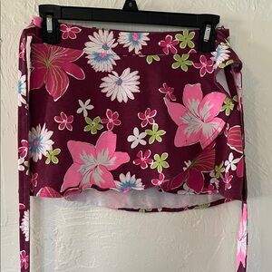 Floral Tie-Waist Swim Sarong in Burgundy and Pink